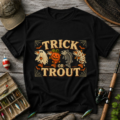 Trick or Trout Halloween Fishing Lineup Graphic T-Shirt