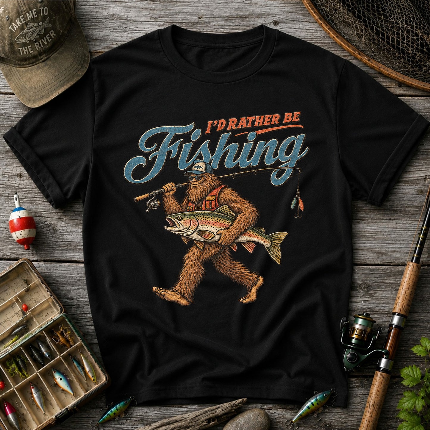 I'd Rather Be Fishing Bigfoot Trout Graphic T-Shirt