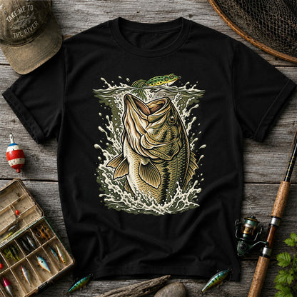 Largemouth Bass Striking a Frog Lure Fishing Graphic T-Shirt