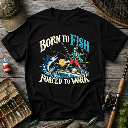 Skeleton Marlin Fishing Boat Graphic T-Shirt