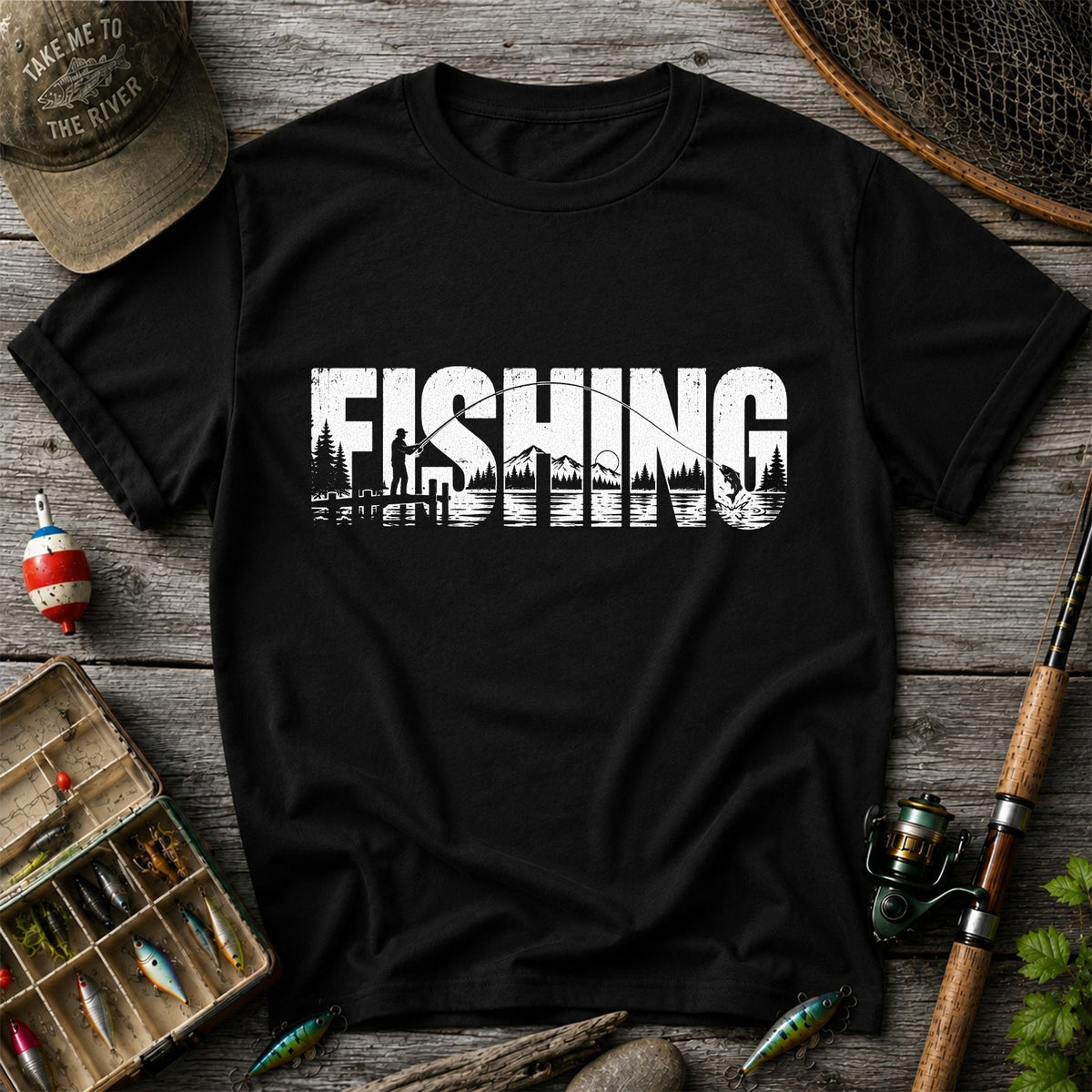 Fishing Lake Angler Vintage Graphic T-Shirt
