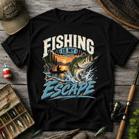 Fishing Is My Escape Jumping Bass and Sunset Lake Graphic T-Shirt
