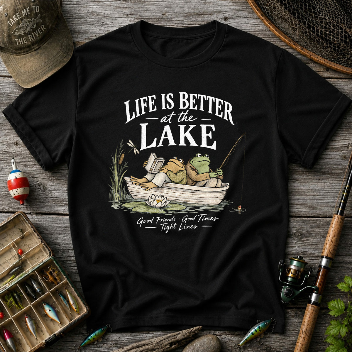 Life Is Better at the Lake Frog Fishing Graphic T-Shirt