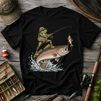 Frog Angler Riding a Rainbow Trout Fishing Graphic T-Shirt