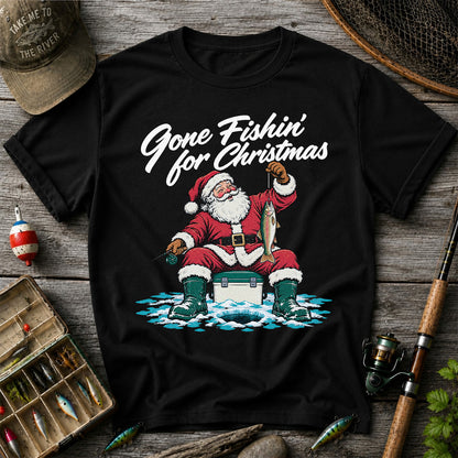 Santa Claus Ice Fishing Christmas Graphic T-Shirt