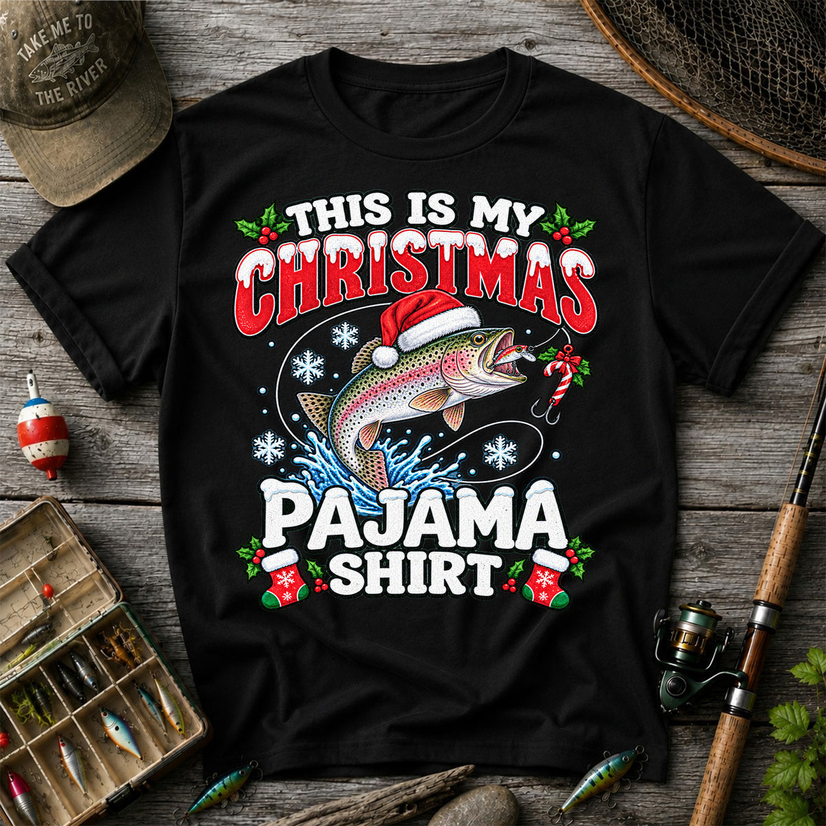 This Is My Christmas Pajama Shirt Rainbow Trout Fishing T-Shirt
