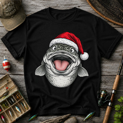 Funny Santa Hat Trout Christmas Fishing Graphic T-Shirt