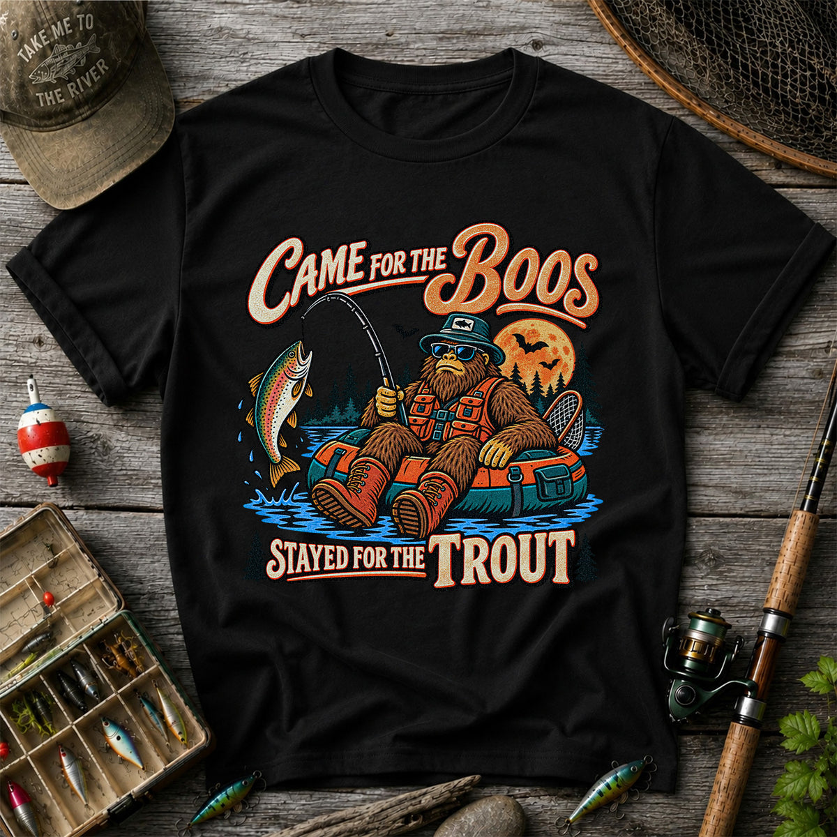 Came for the Boos Stayed for the Trout Bigfoot Halloween Fishing T-Shirt