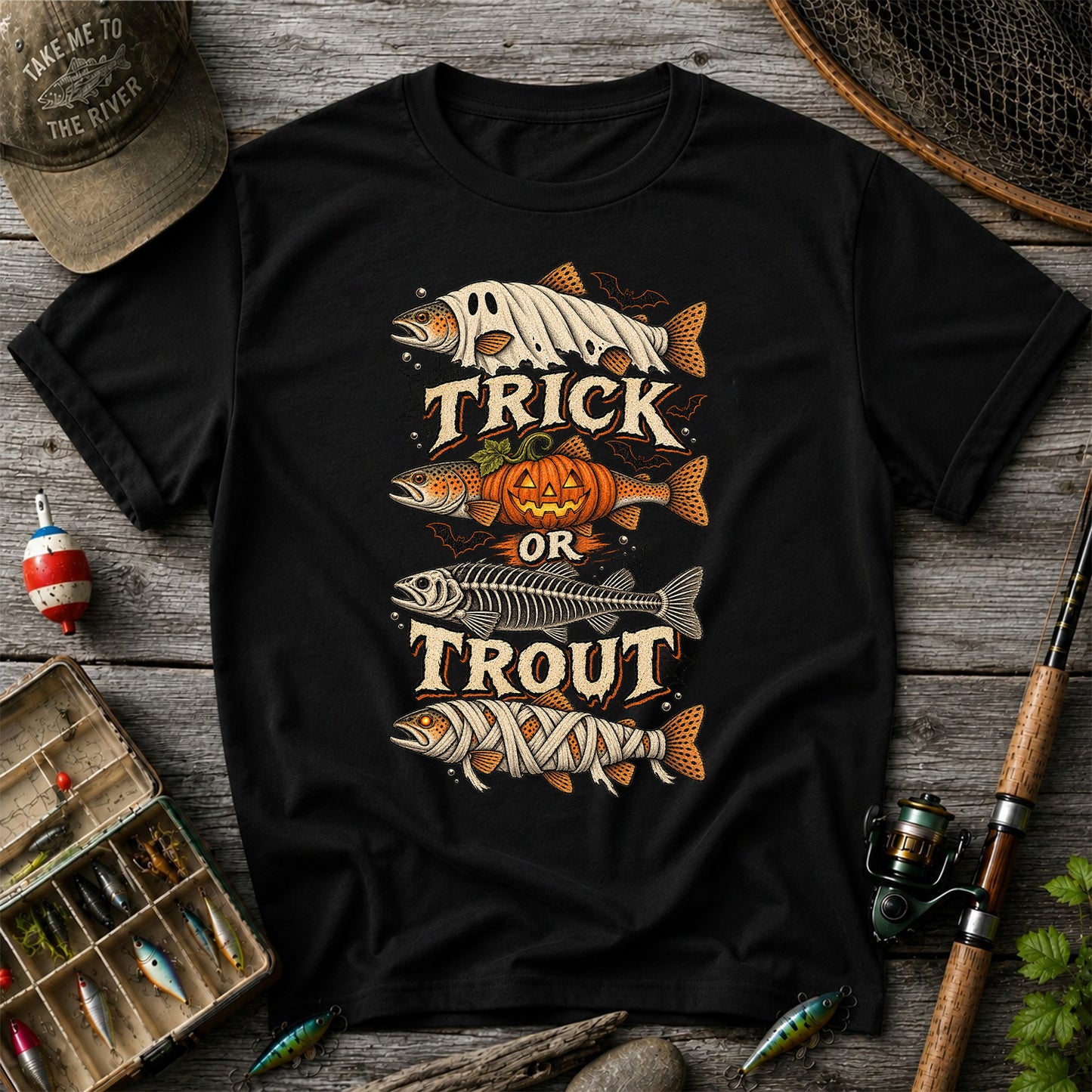 Trick or Trout Halloween Costume Fish Graphic T-Shirt