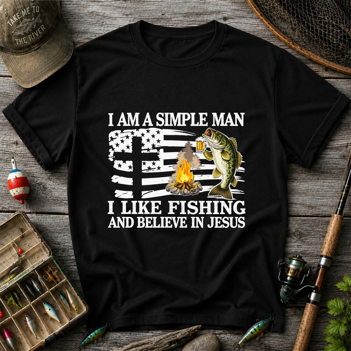 I Am a Simple Man Fishing Bass and Faith Graphic T-Shirt