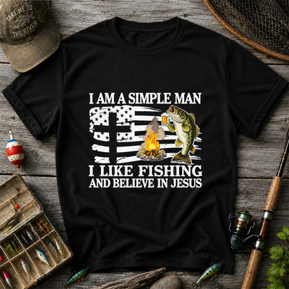 I Am a Simple Man Fishing Bass and Faith Graphic T-Shirt
