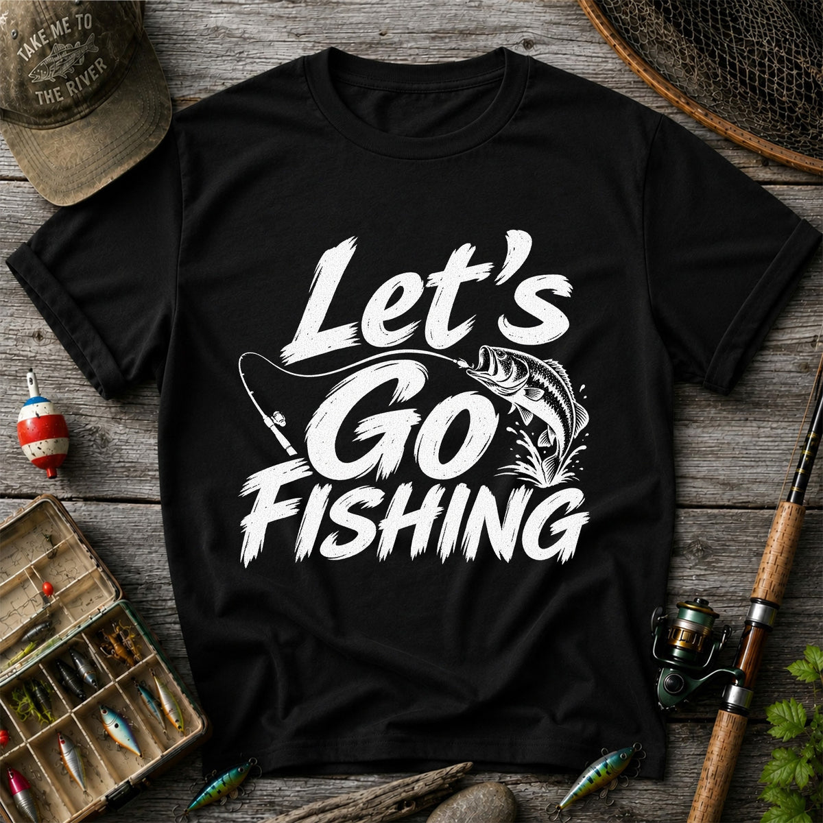 Let's Go Fishing with Jumping Bass Graphic T-Shirt