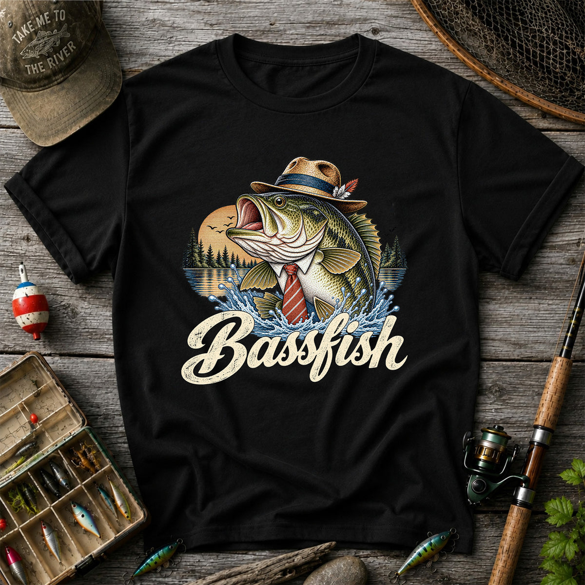 Cowboy Hat Bass Fishing Graphic T-Shirt