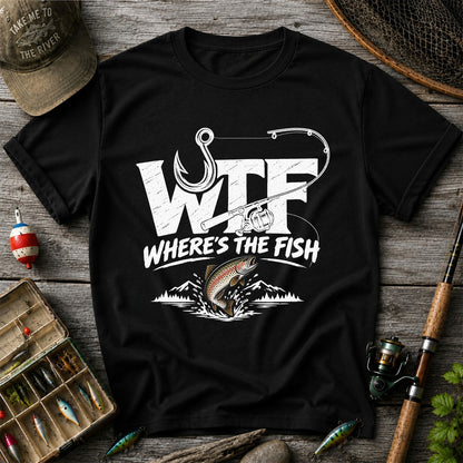 WTF Where's the Fish Rainbow Trout Fishing Graphic T-Shirt
