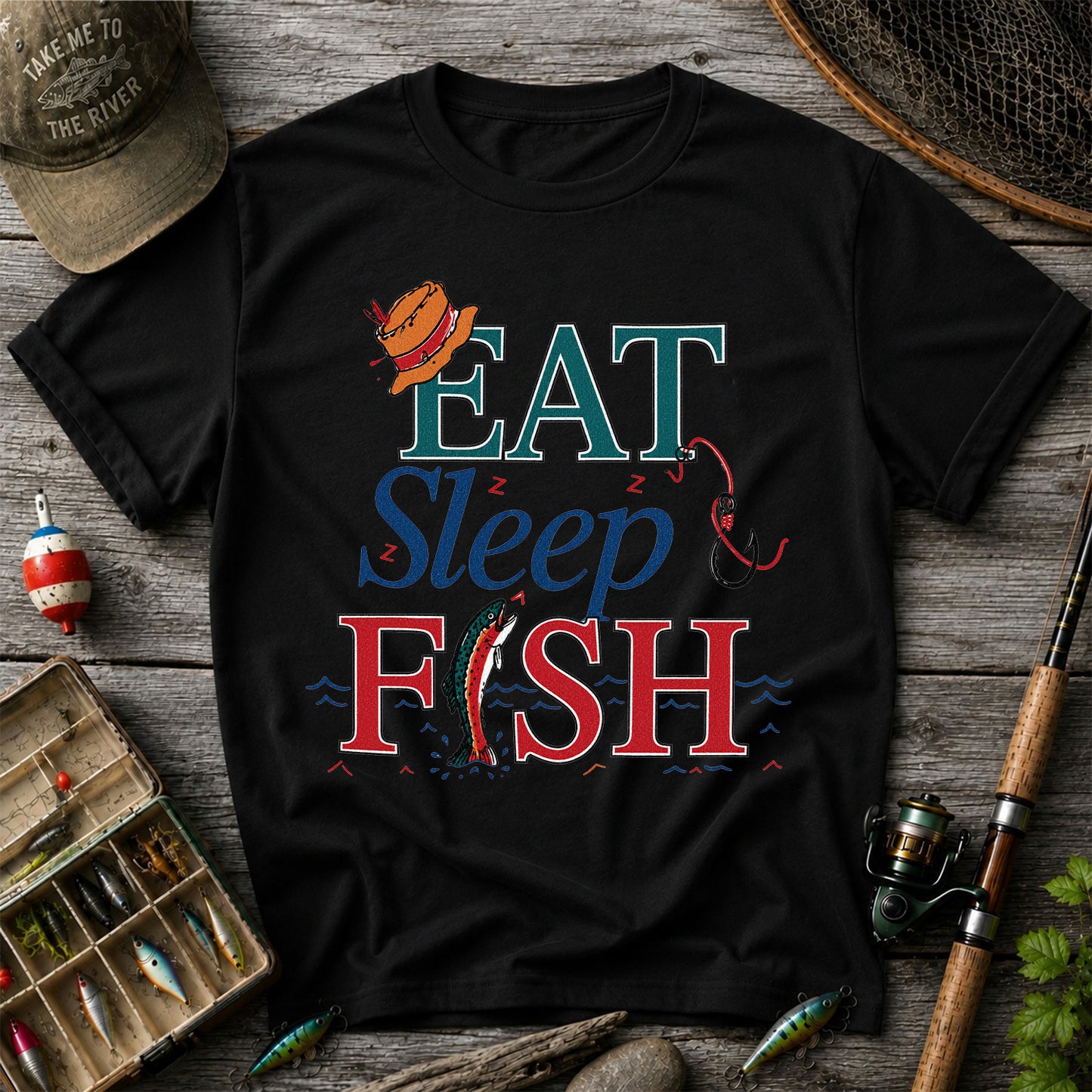 Eat Sleep Fish T-Shirt Trout Fishing Vintage Angler Tee