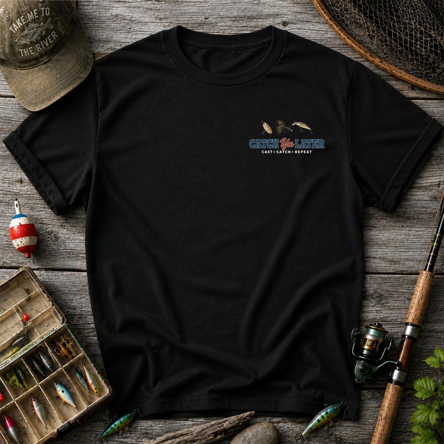 Catch Ya Later Cast Catch Repeat Minimalist Fishing T-Shirt