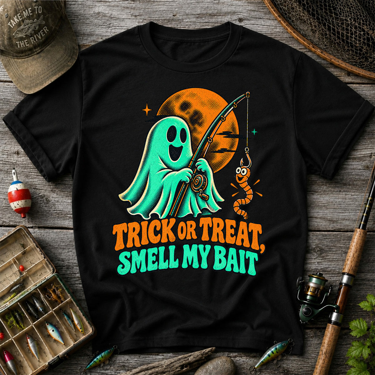 Trick or Treat, Smell My Bait Ghost Halloween Fishing T-Shirt