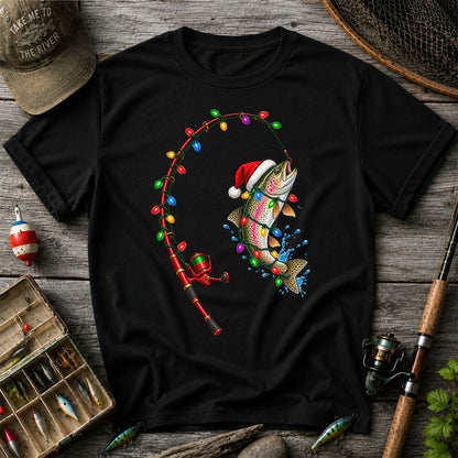 Christmas Rainbow Trout with Santa Hat and Lights Fishing T-Shirt