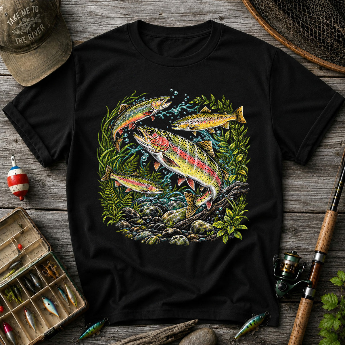 Rainbow and Brown Trout Underwater Fishing Graphic T-Shirt