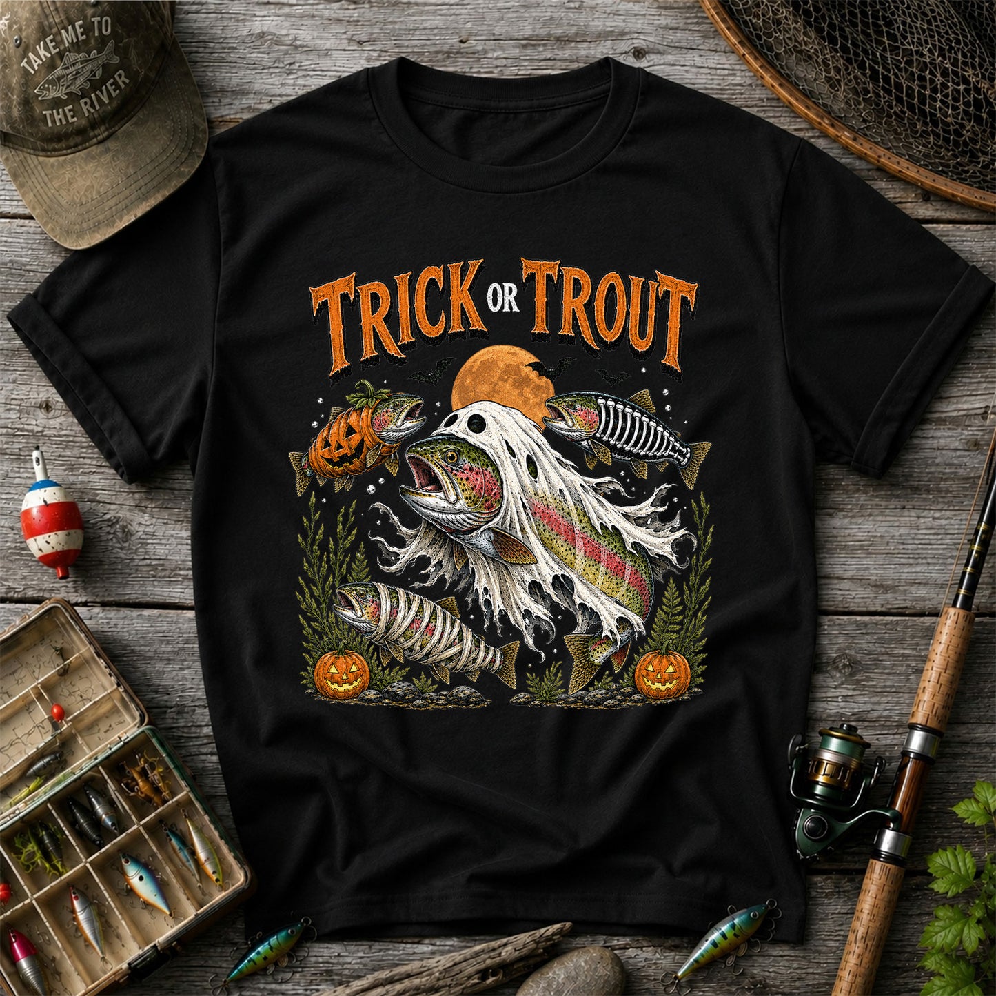 Trick or Trout Halloween T-Shirt Funny Trout Fishing Halloween Tee