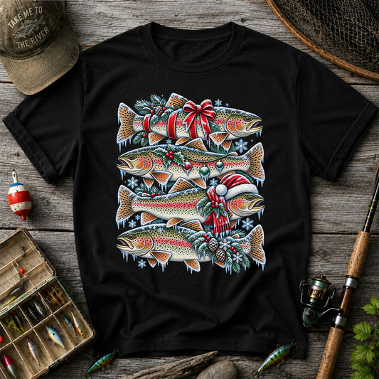 Festive Rainbow Trout Christmas Fishing Graphic T-Shirt
