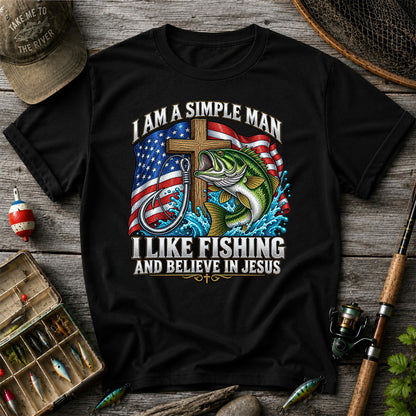 American Flag Bass Fishing Faith Patriotic Graphic T-Shirt