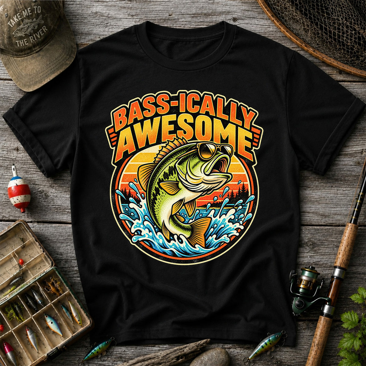 Bass-ically Awesome Funny Bass Fishing Graphic T-Shirt