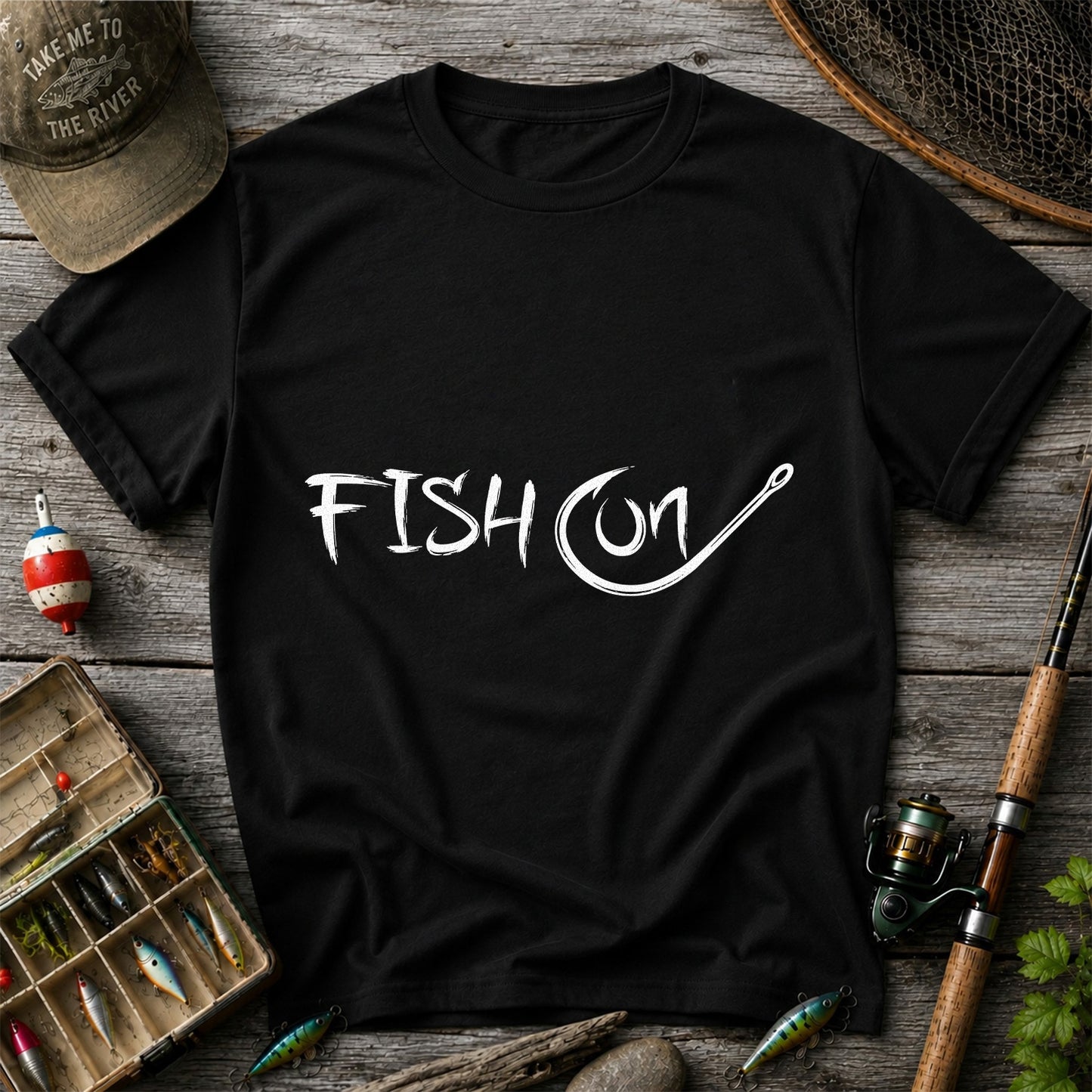 Fish On Fishing Hook Minimalist Graphic T-Shirt