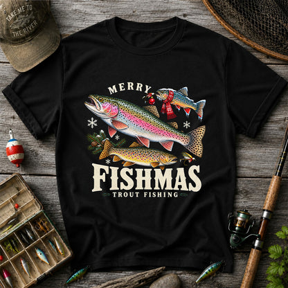Merry Fishmas Trout Fishing Christmas Graphic T-Shirt