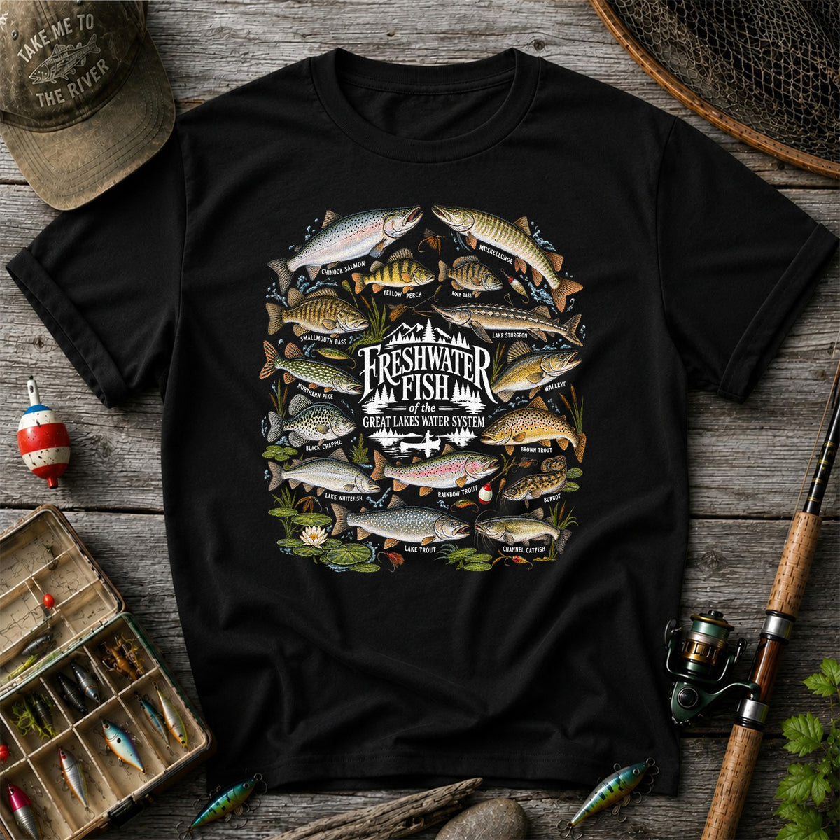 Freshwater Fish of the Great Lakes Water System Graphic T-Shirt