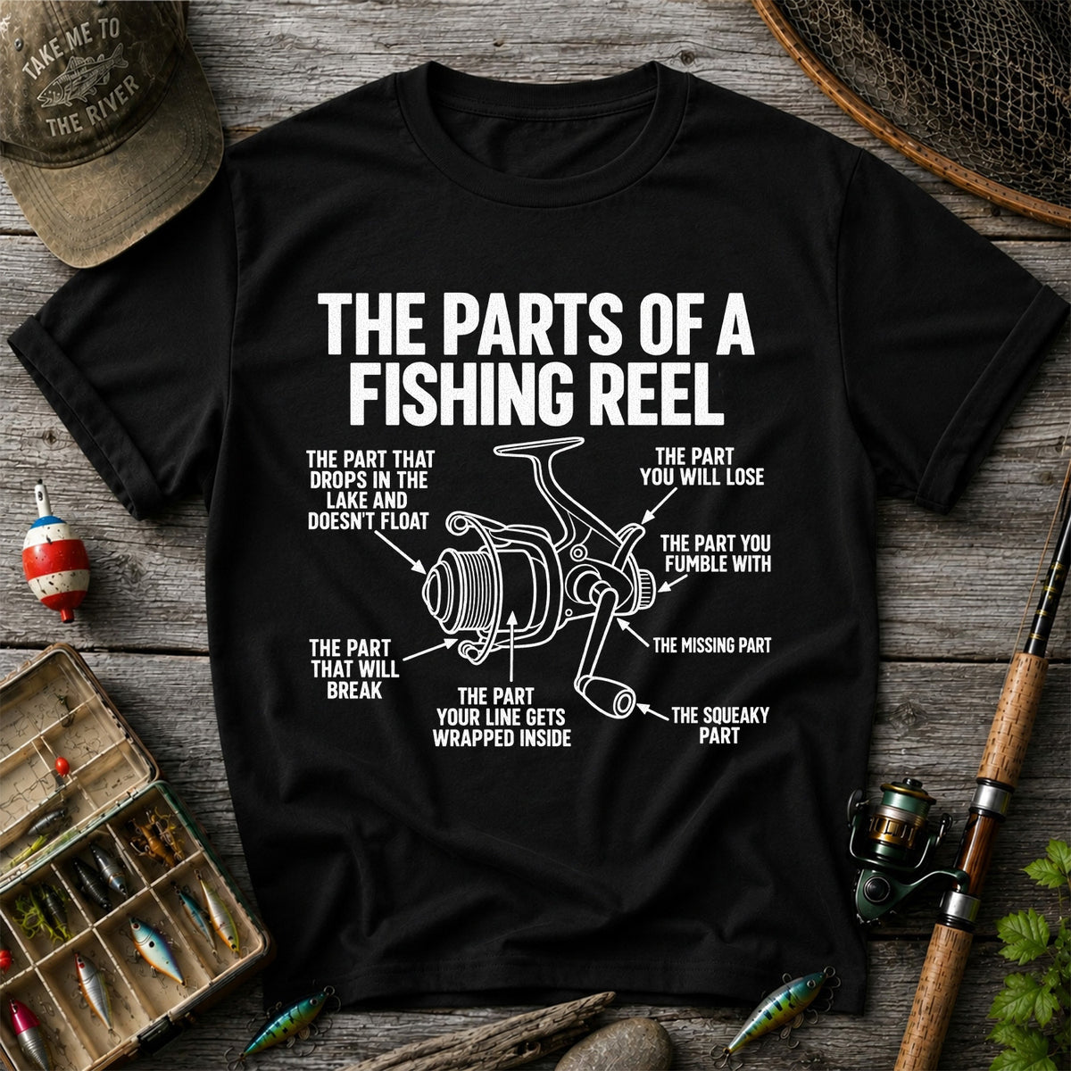 Fishing Reel Parts Diagram Humor Graphic T-Shirt