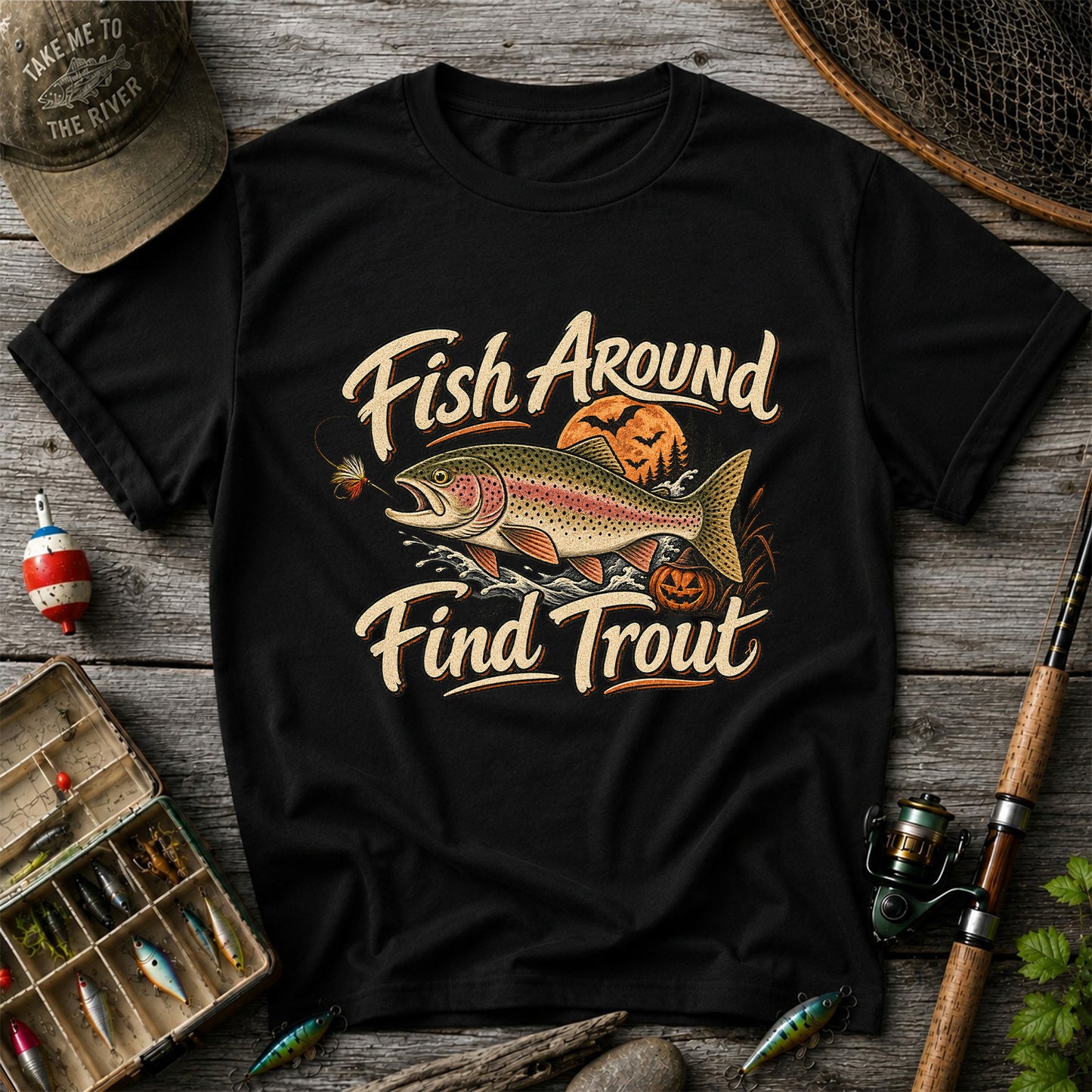 Fish Around Find Trout Halloween Fishing T-Shirt