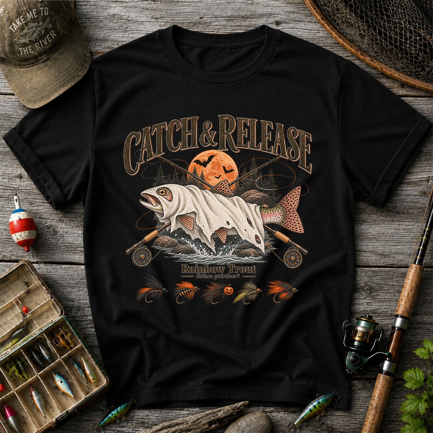 Catch & Release Rainbow Trout Halloween Fly Fishing T-Shirt