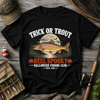 Trick or Trout Reel Spooky Halloween Fishing Club T-Shirt