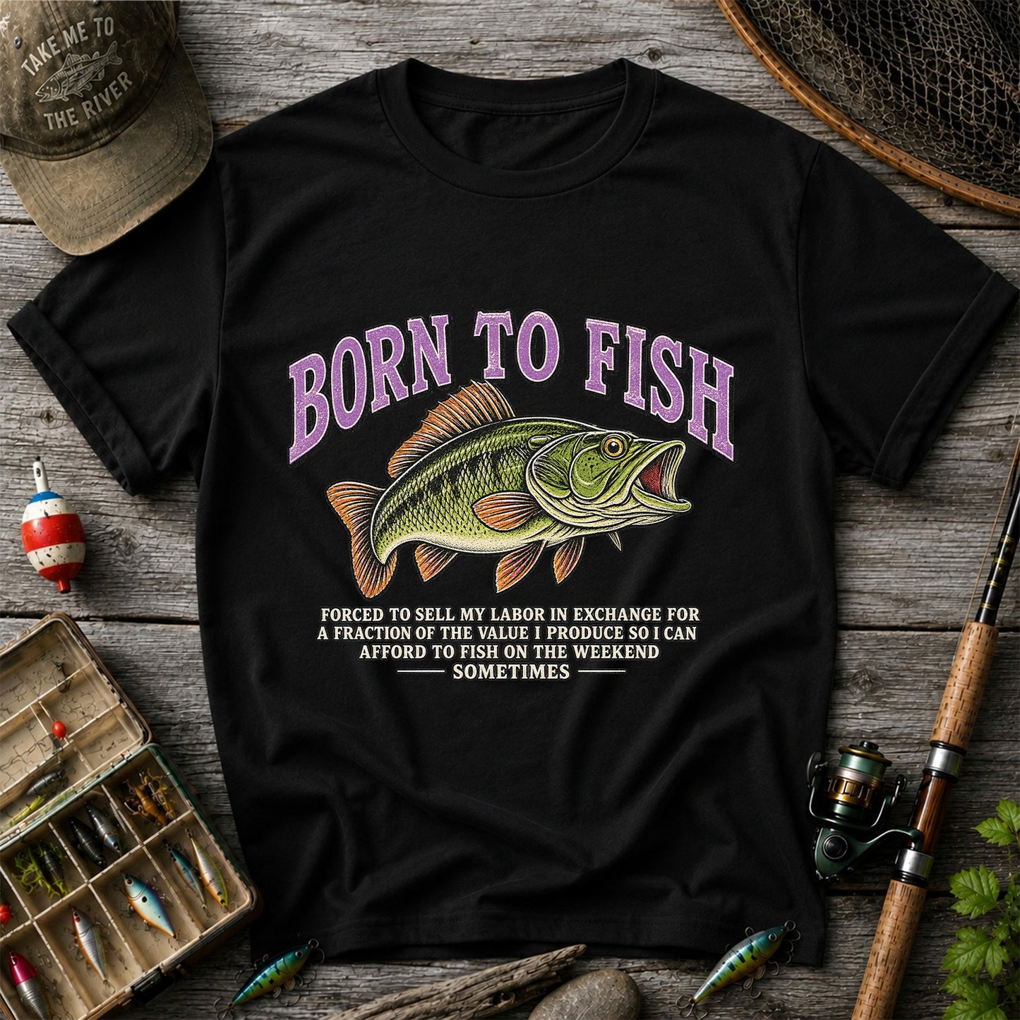 Born to Fish Funny Bass Fishing Graphic T-Shirt