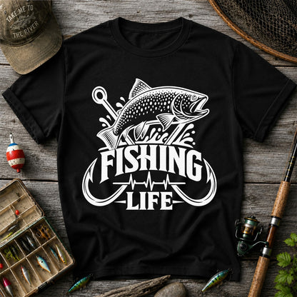 Fishing Life Trout and Hooks Heartbeat Graphic T-Shirt