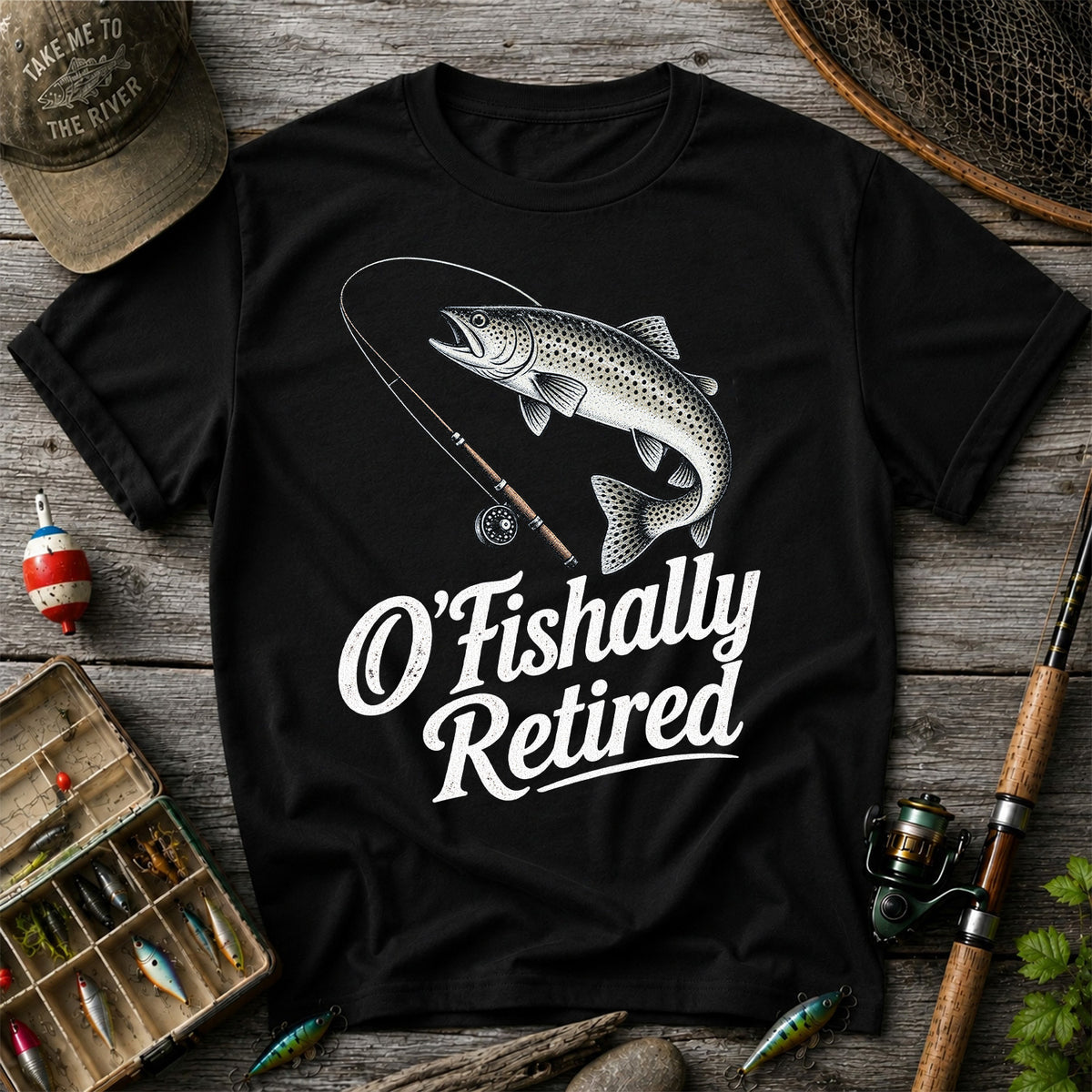 Retired Trout Fishing Rod Graphic T-Shirt