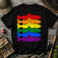 Rainbow Colored Trout Stack Fishing Graphic T-Shirt