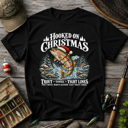 Hooked on Christmas Rainbow Trout Fishing Graphic T-Shirt