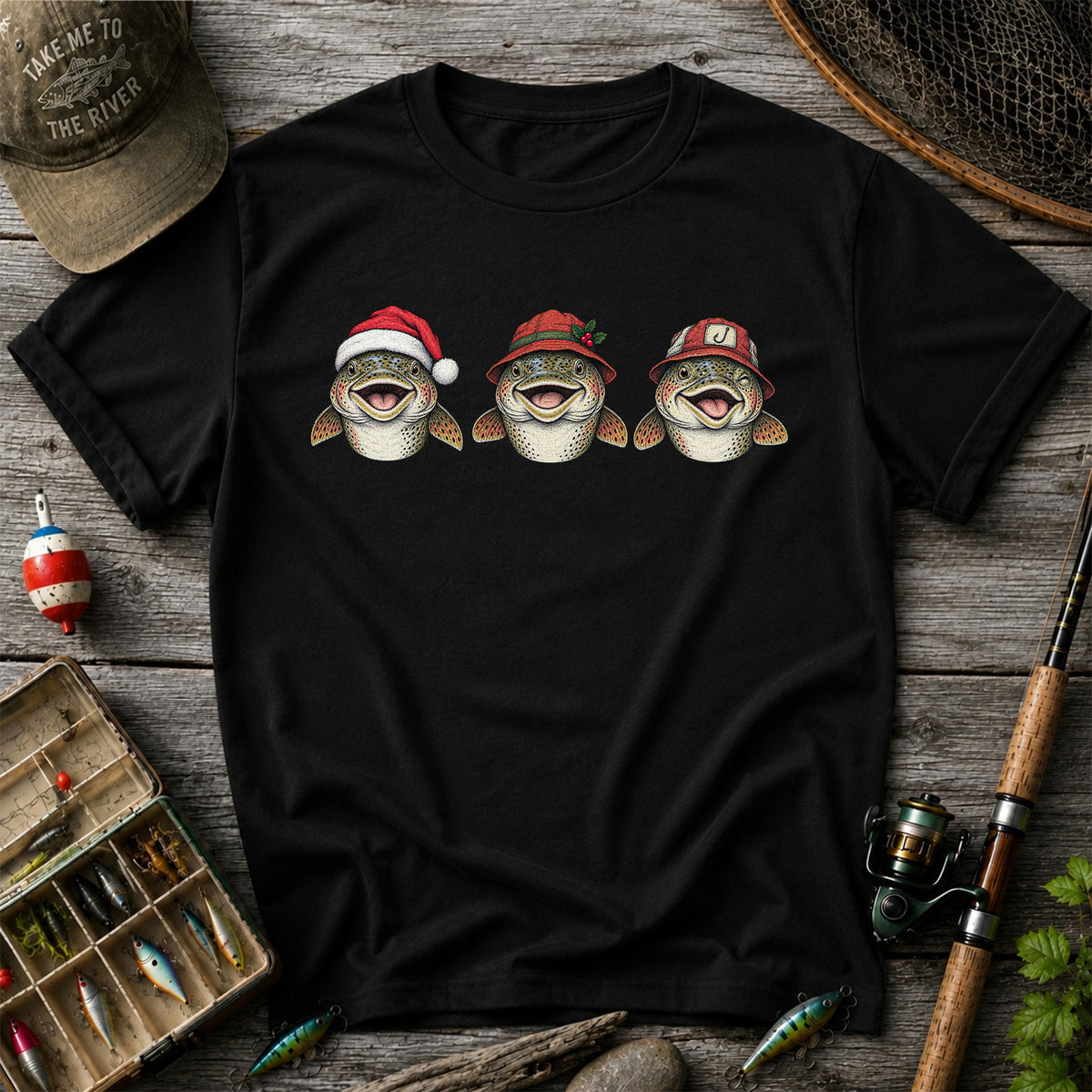 Funny Christmas Trout Trio Fishing Graphic T-Shirt