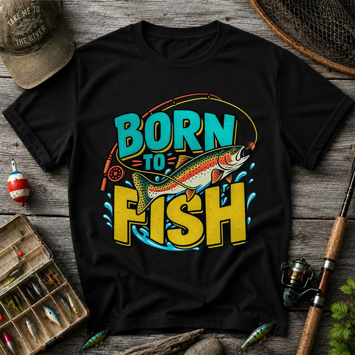 Born to Fish Rainbow Trout Fishing Graphic T-Shirt