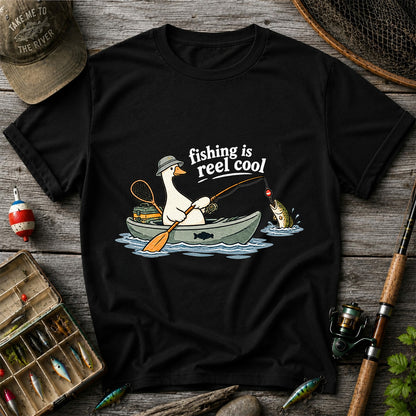 Fishing Is Reel Cool Duck in Canoe Funny Fishing T-Shirt