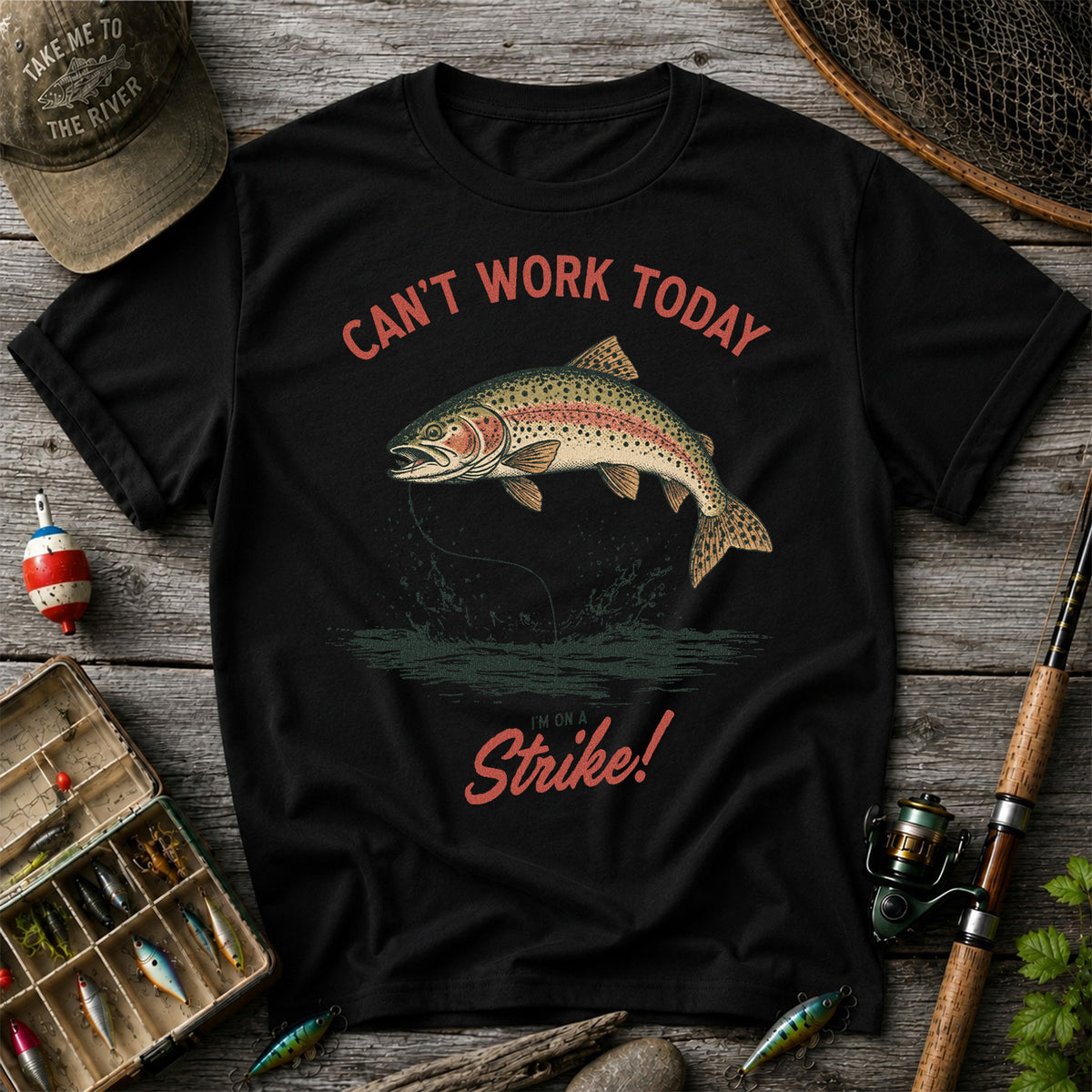 Can't Work Today Strike Rainbow Trout Vintage Fishing T-Shirt