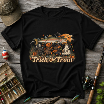 Trick or Trout Spooky Angler Parade Halloween Fishing T-Shirt