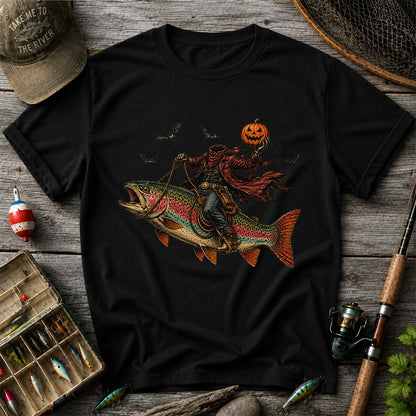 Halloween Cowboy Trout Fishing T-Shirt Pumpkin Fishing Tee