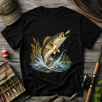 Jumping Bass Chasing a Lure Lake Fishing Graphic T-Shirt
