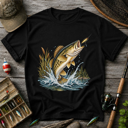 Jumping Bass Chasing a Lure Lake Fishing Graphic T-Shirt