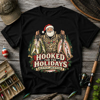 Hooked for the Holidays Bass on the Left Trout on the Right Santa Christmas Fishing T-Shirt