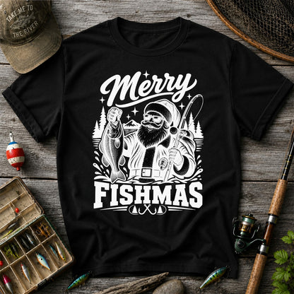 Merry Fishmas Santa Fishing Christmas Graphic T-Shirt