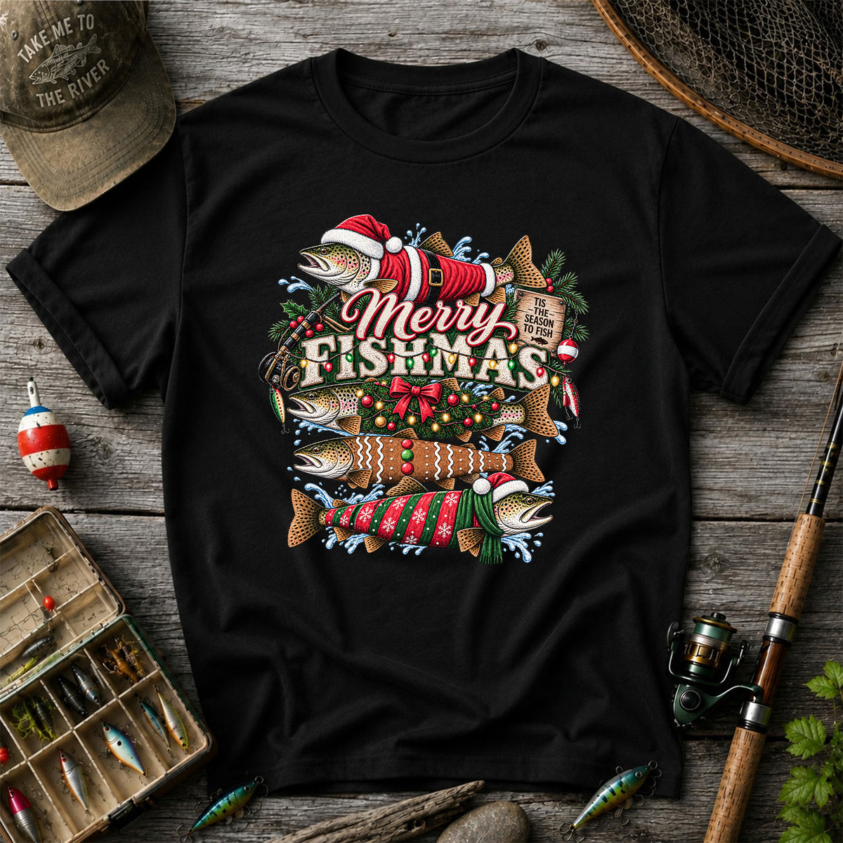 Merry Fishmas Tis the Season to Fish Christmas Trout T-Shirt
